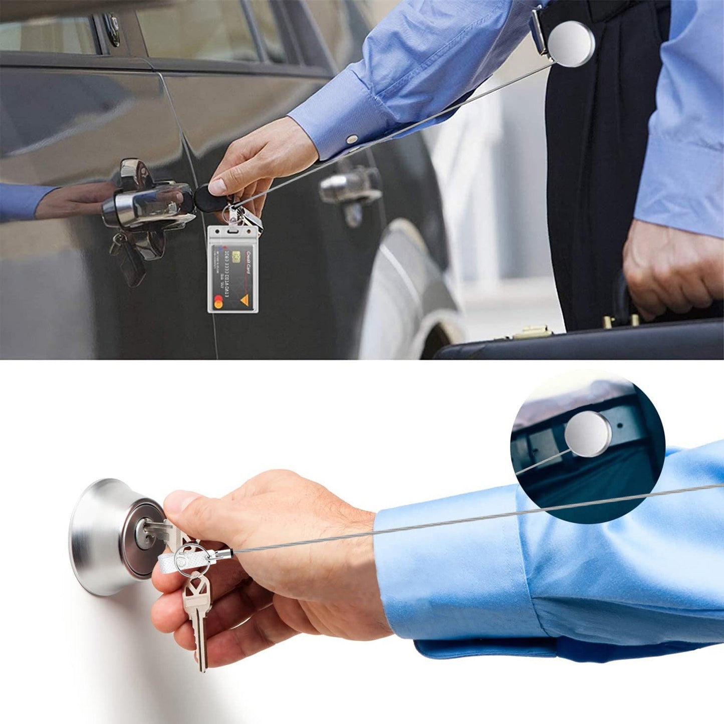 3-Pack Metal Retractable Badge Holder with Key Ring Clip and ID Lanyard