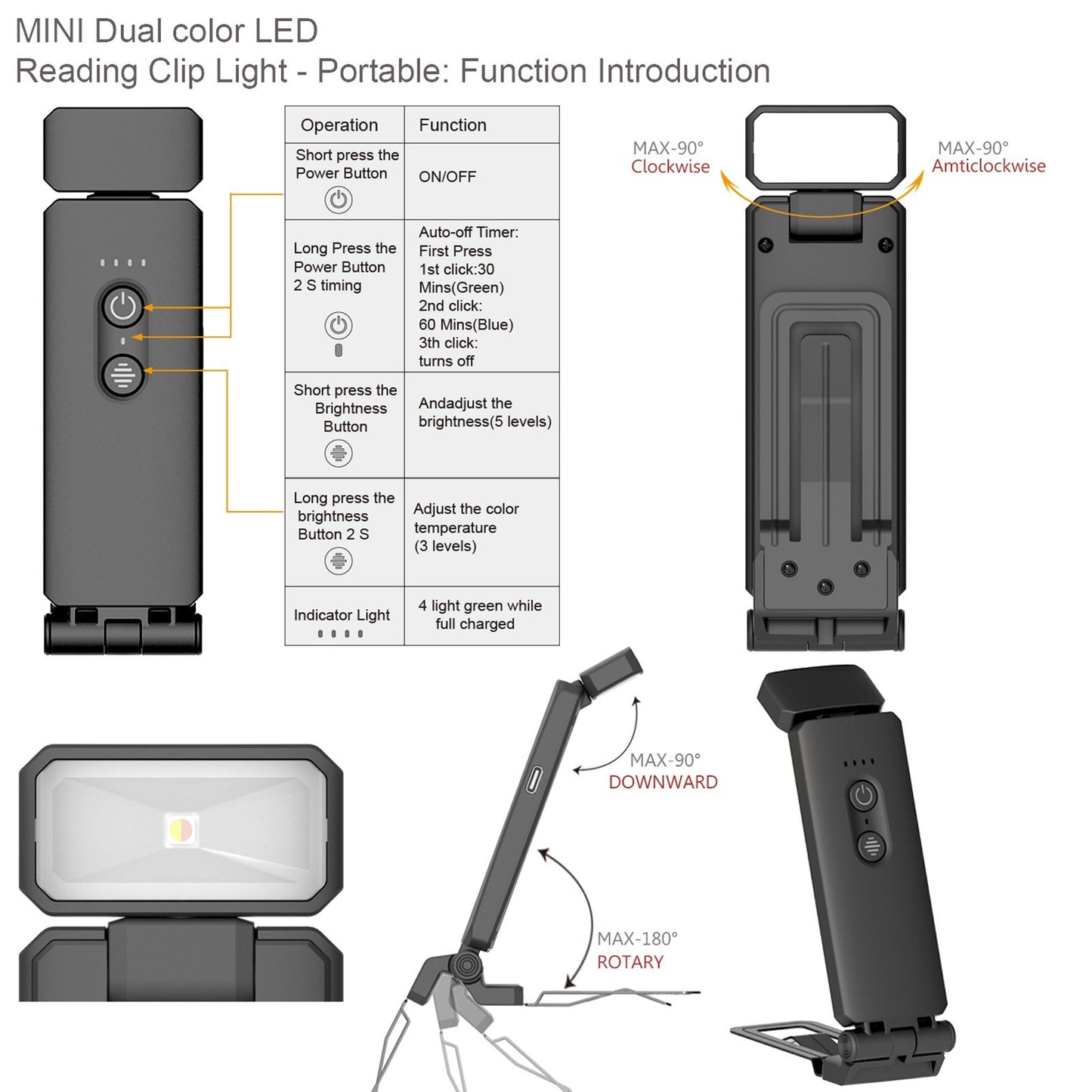 Clip-On LED Booklights for Bedtime Reading