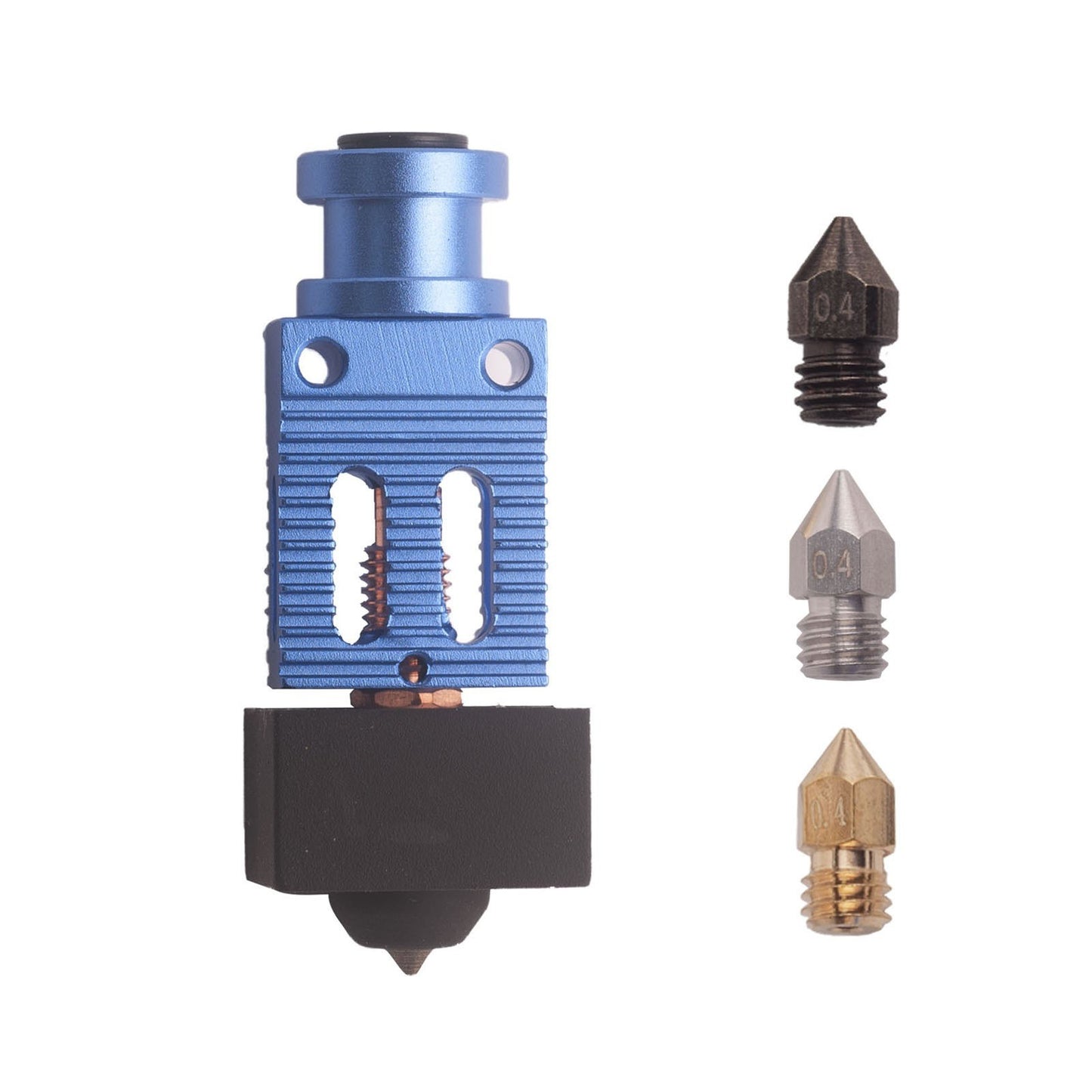 Enhanced 3D Printer Hot End Kit: Copper Heating Block, Titanium Alloy Throat, 3 Material 0.4mm Nozzles, Silicone Socks