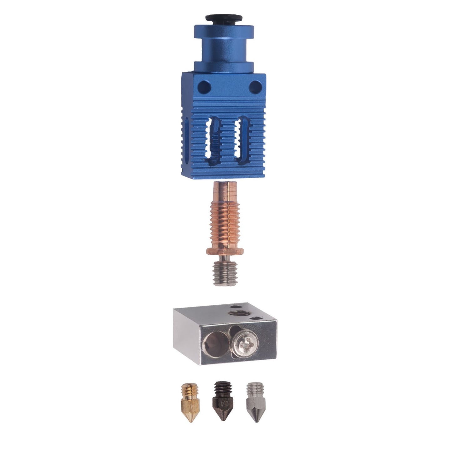 Enhanced 3D Printer Hot End Kit: Copper Heating Block, Titanium Alloy Throat, 3 Material 0.4mm Nozzles, Silicone Socks