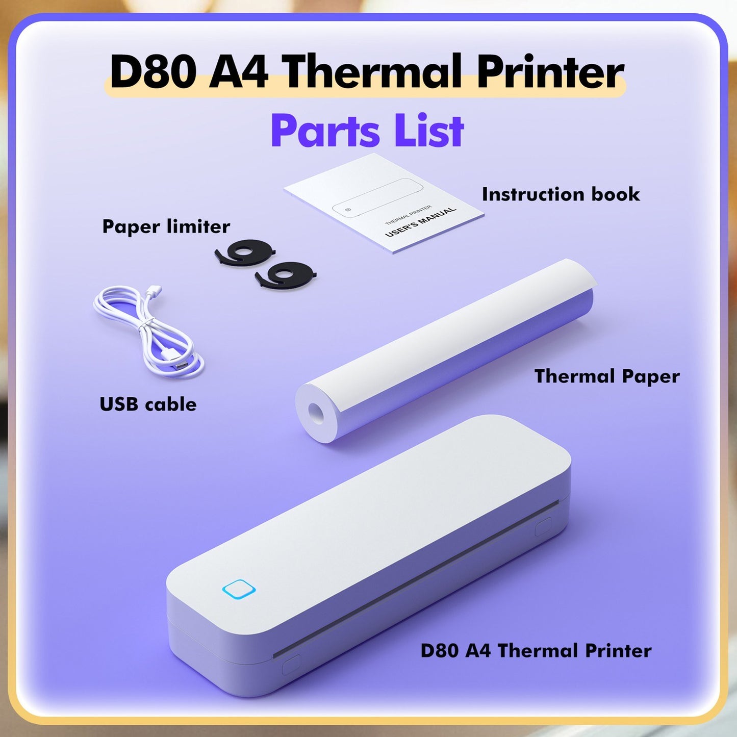 A4 Portable Ink-less Thermal Transfer Printer for Windows/Mac - Tattoo Patterns, PDFs, Webpages, Contracts, Pictures + 1 Paper Roll