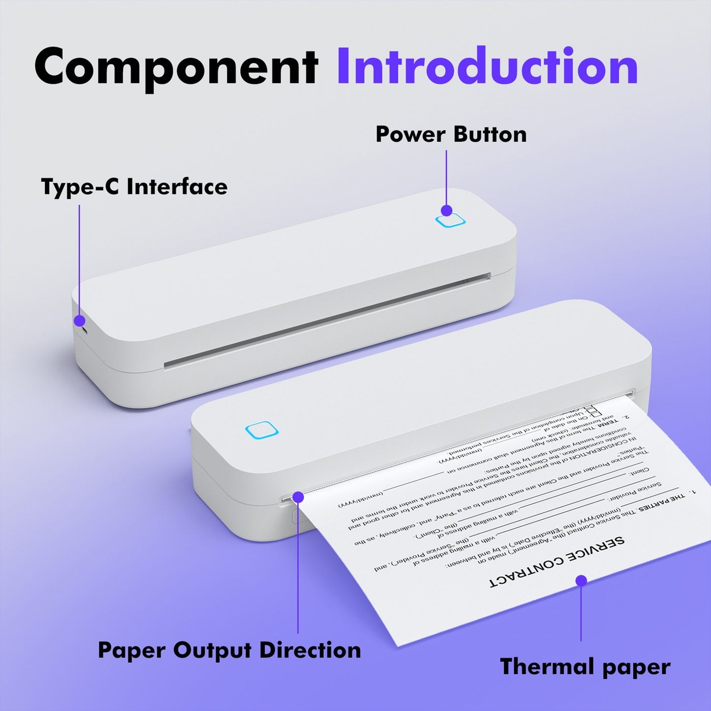 A4 Portable Ink-less Thermal Transfer Printer for Windows/Mac - Tattoo Patterns, PDFs, Webpages, Contracts, Pictures + 1 Paper Roll