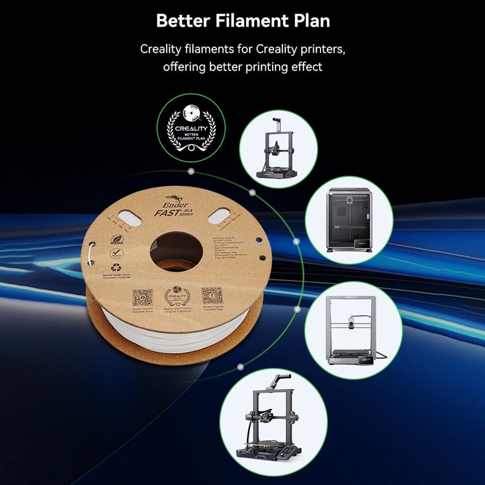 Creality Ender Fast PLA Filament 1.75mm - High Fluidity & Speed, High Success Rate, 1KG Spool, +/-0.03mm Accuracy