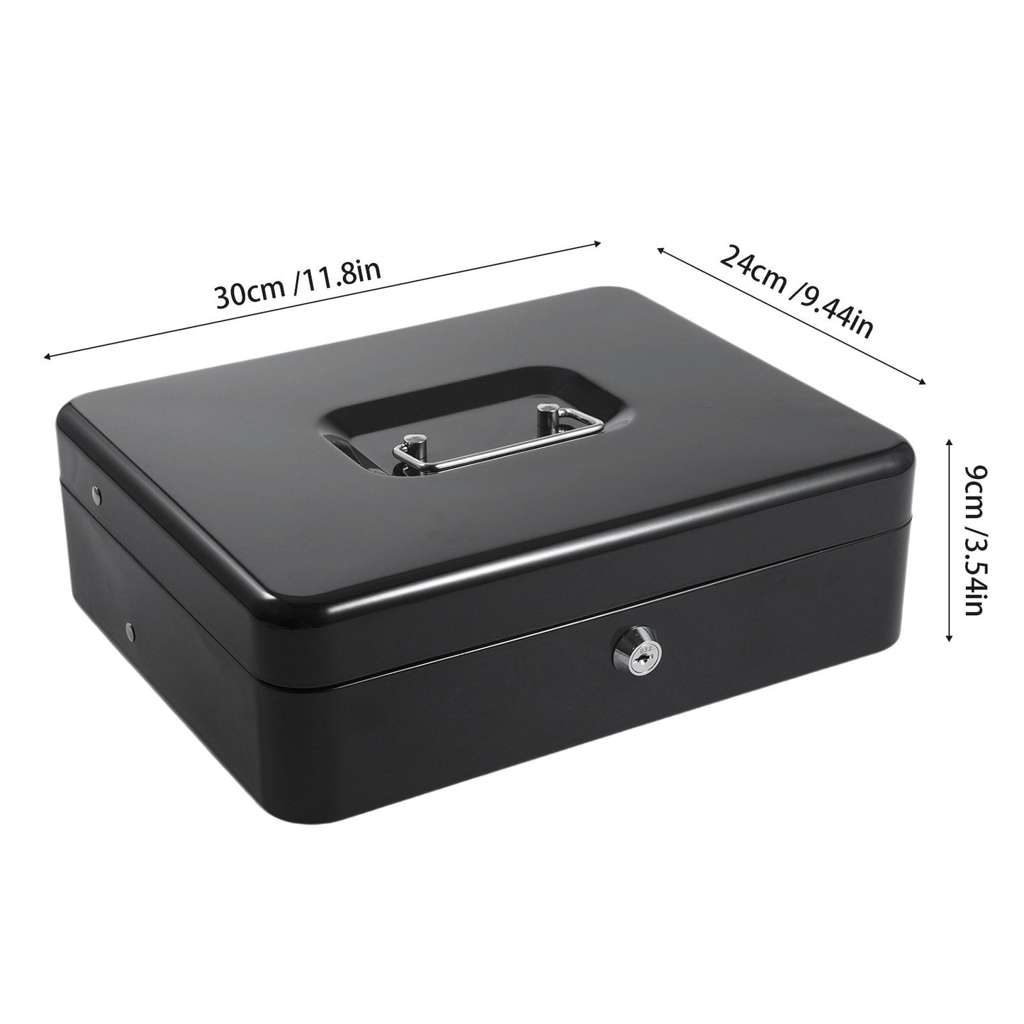 Secure Metal Cash Box with Cantilever Coin Trays & Spring Clips - 4 Bill Slots, 2 Key Lock, 11.8x9.44x3.54in