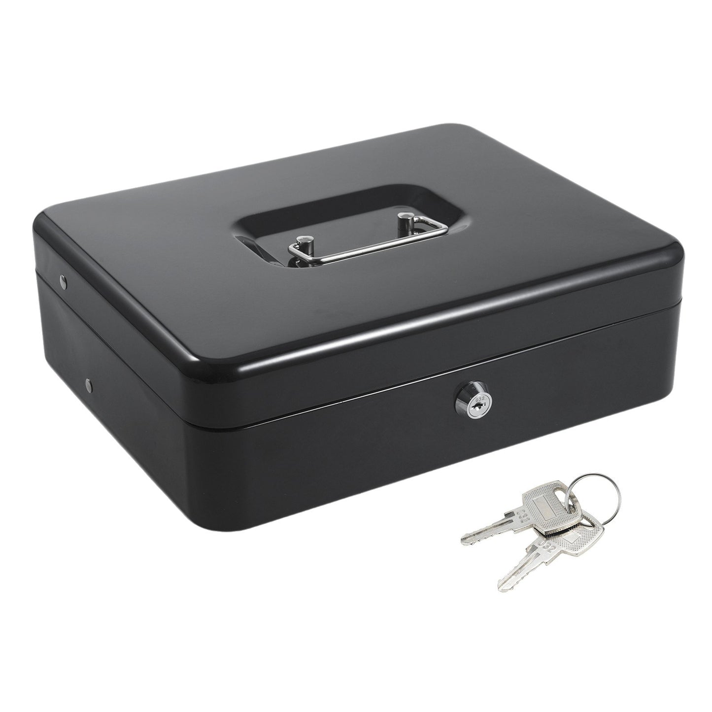 Secure Metal Cash Box with Cantilever Coin Trays & Spring Clips - 4 Bill Slots, 2 Key Lock, 11.8x9.44x3.54in