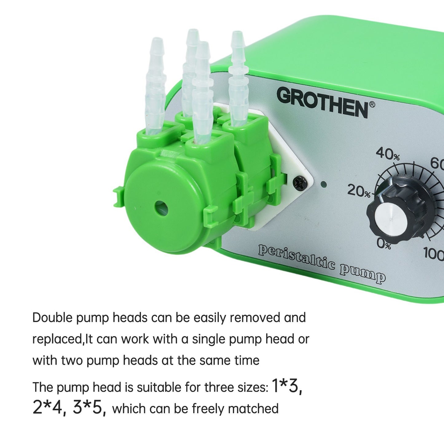GROTHEN G1028-3 Adjustable Peristaltic Pump, 15ml/min-117ml/min, Food Grade Platinum Silicone Tube, 3mmx5mm, for Aquarium, Lab, Chemical Dosing, with 100-240V Adapter