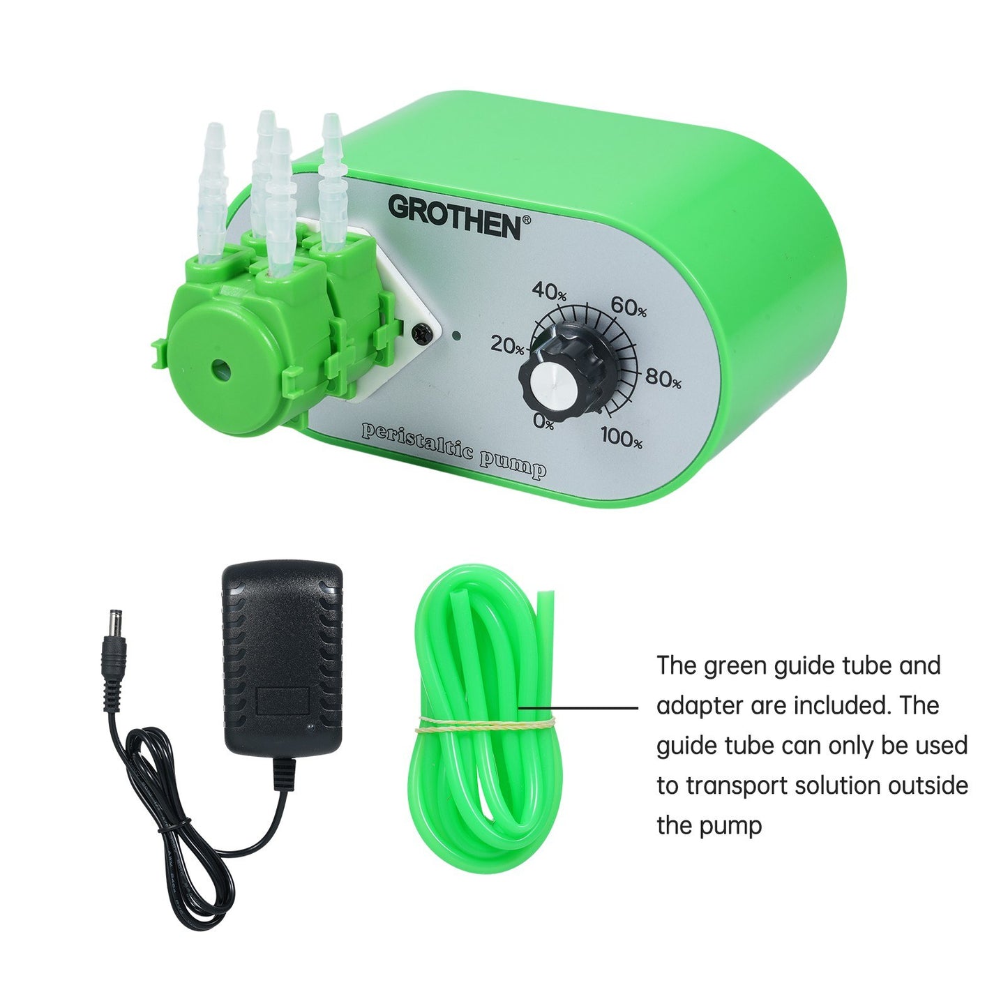GROTHEN G1028-3 Adjustable Peristaltic Pump, 15ml/min-117ml/min, Food Grade Platinum Silicone Tube, 3mmx5mm, for Aquarium, Lab, Chemical Dosing, with 100-240V Adapter