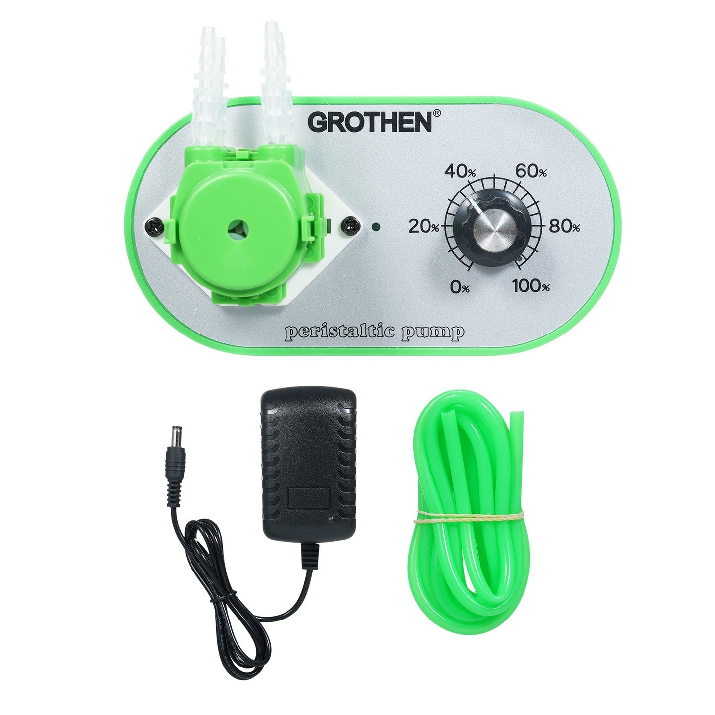 GROTHEN G1028-3 Adjustable Peristaltic Pump, 15ml/min-117ml/min, Food Grade Platinum Silicone Tube, 3mmx5mm, for Aquarium, Lab, Chemical Dosing, with 100-240V Adapter