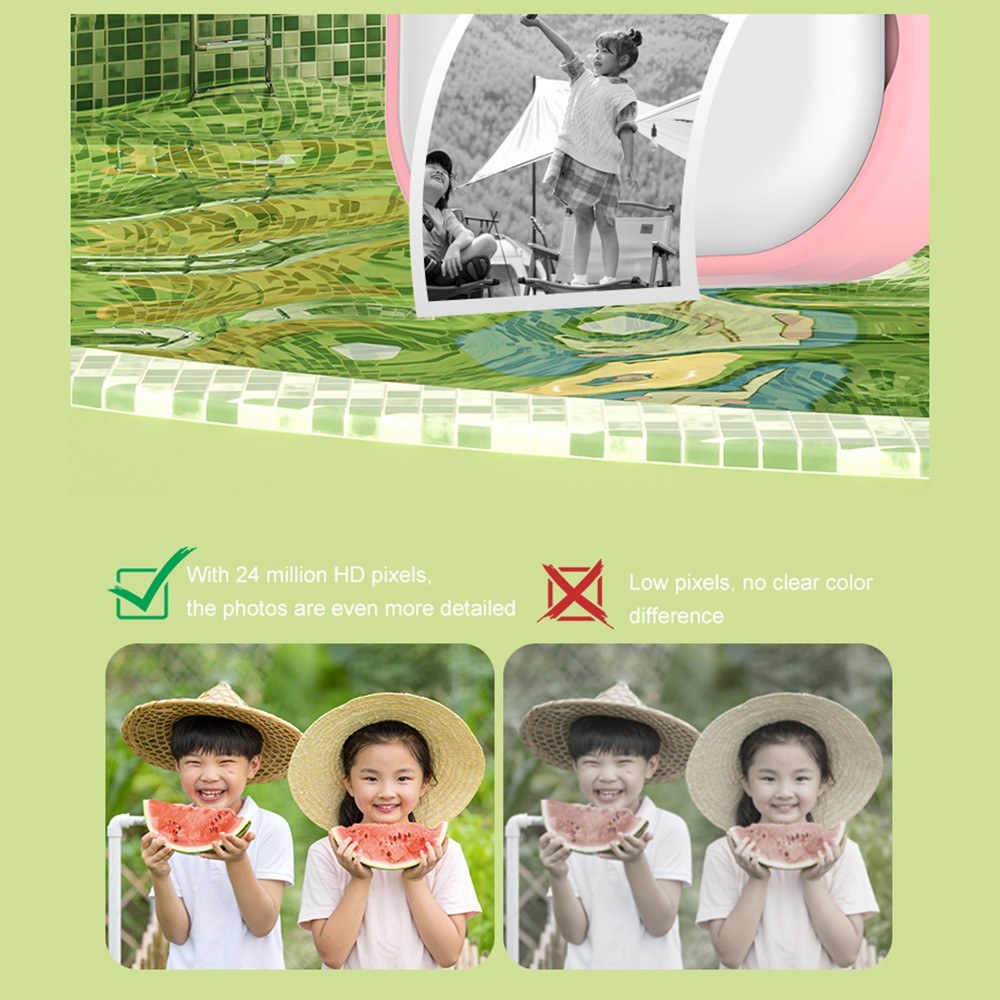 1080P Kids Digital Camera with Thermal Printing, 2.4-Inch IPS Screen, Selfie & Video, Auto Focus, Includes 2 Print Paper Rolls