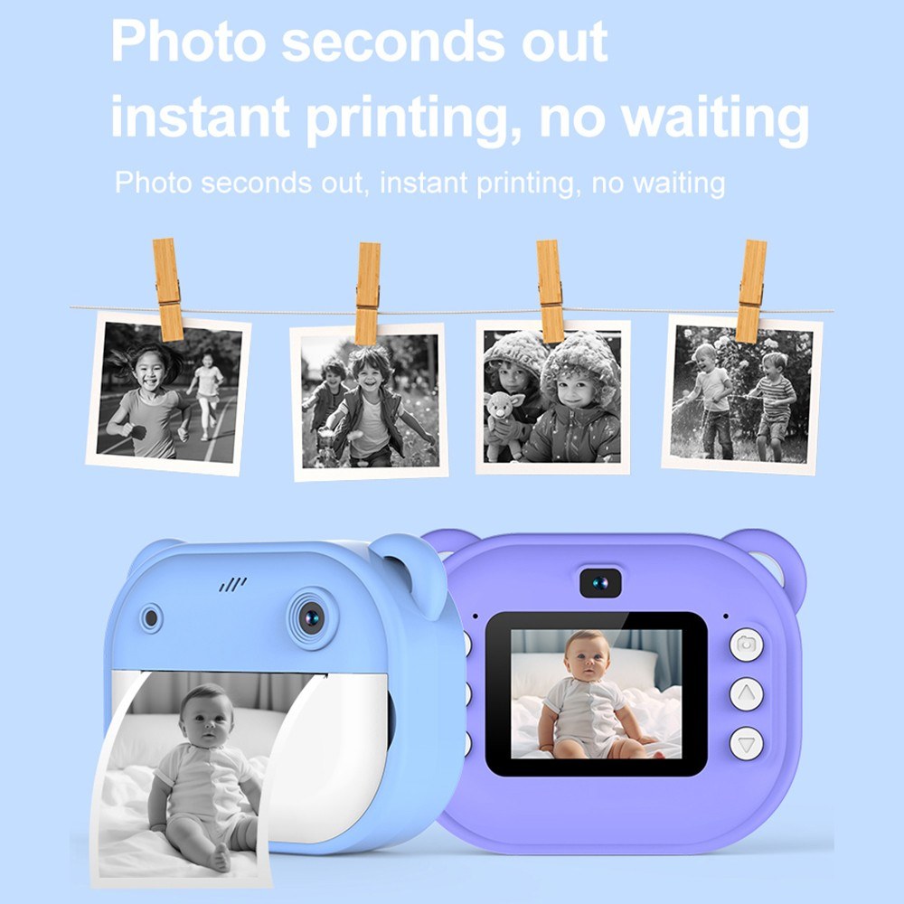 1080P Kids Digital Camera with Thermal Printing, 2.4-Inch IPS Screen, Selfie & Video, Auto Focus, Includes 2 Print Paper Rolls