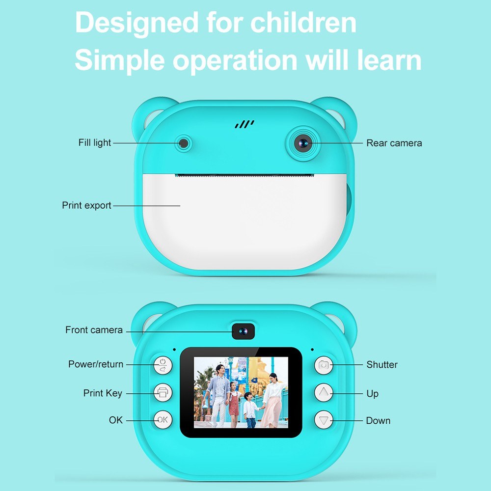 1080P Kids Digital Camera with Thermal Printing, 2.4-Inch IPS Screen, Selfie & Video, Auto Focus, Includes 2 Print Paper Rolls