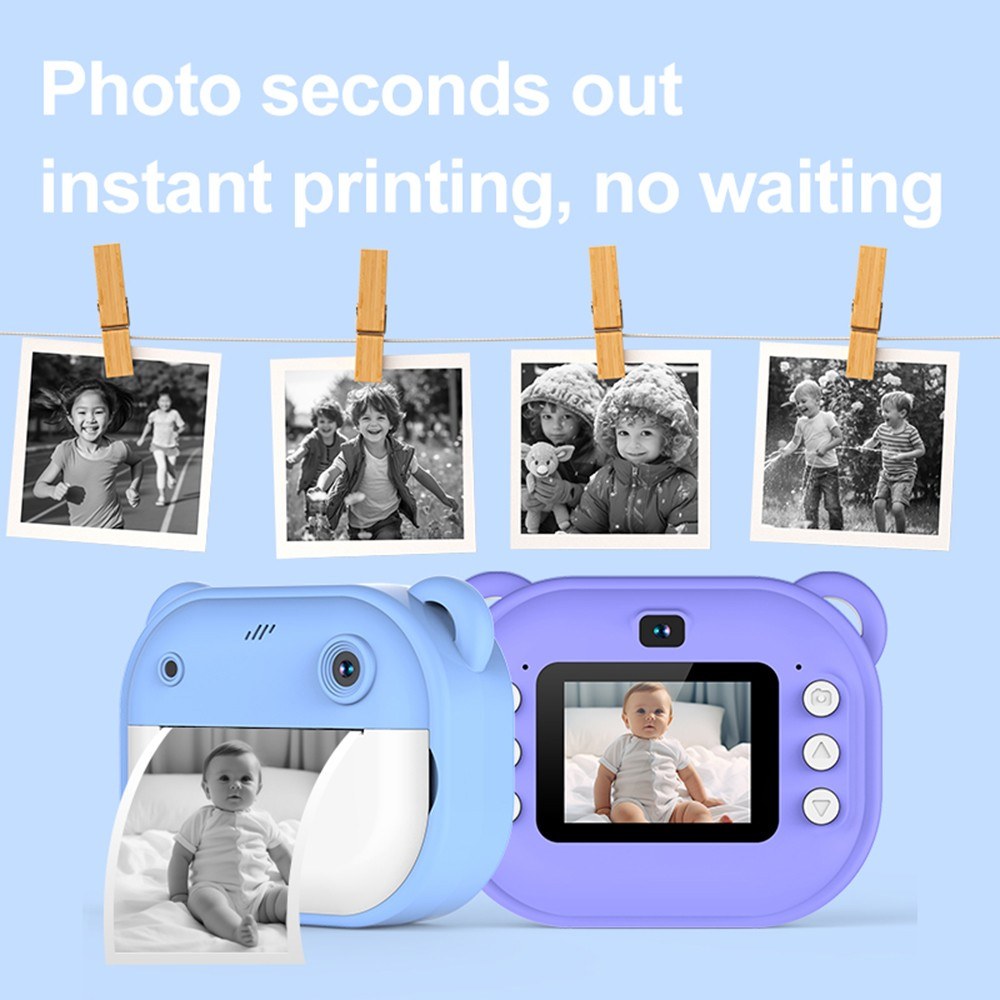 1080P Kids Digital Camera with Thermal Printing, 2.4-Inch IPS Screen, Selfie & Video, Auto Focus, Includes 2 Print Paper Rolls