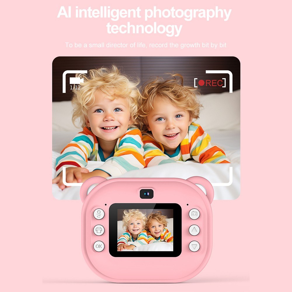 1080P Kids Digital Camera with Thermal Printing, 2.4-Inch IPS Screen, Selfie & Video, Auto Focus, Includes 2 Print Paper Rolls