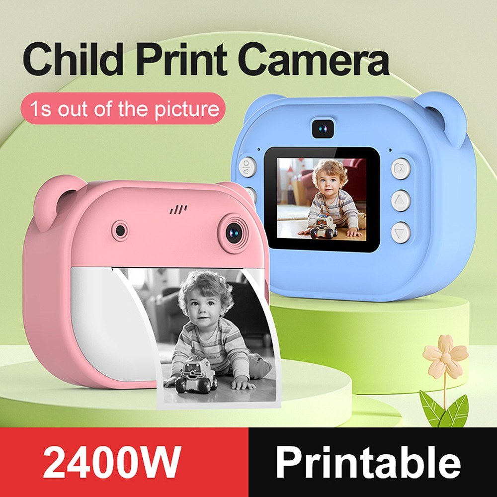 1080P Kids Digital Camera with Thermal Printing, 2.4-Inch IPS Screen, Selfie & Video, Auto Focus, Includes 2 Print Paper Rolls
