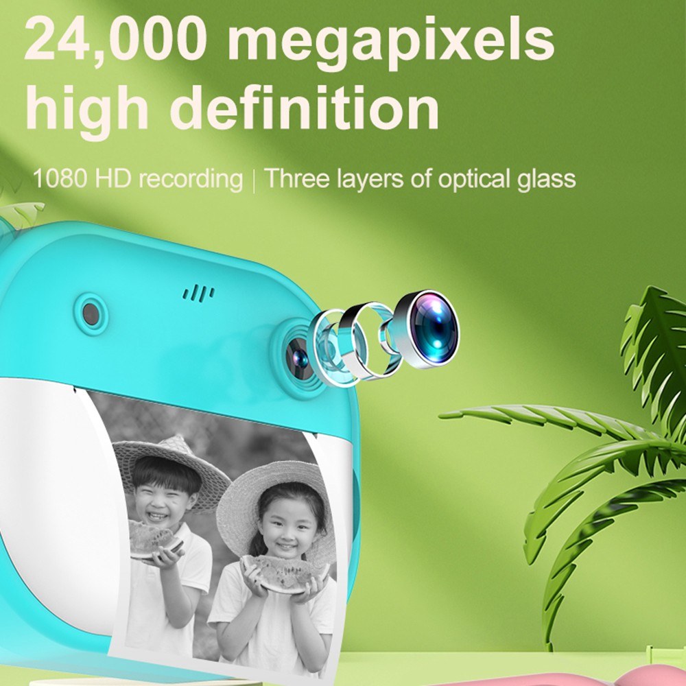 1080P Kids Digital Camera with Thermal Printing, 2.4-Inch IPS Screen, Selfie & Video, Auto Focus, Includes 2 Print Paper Rolls