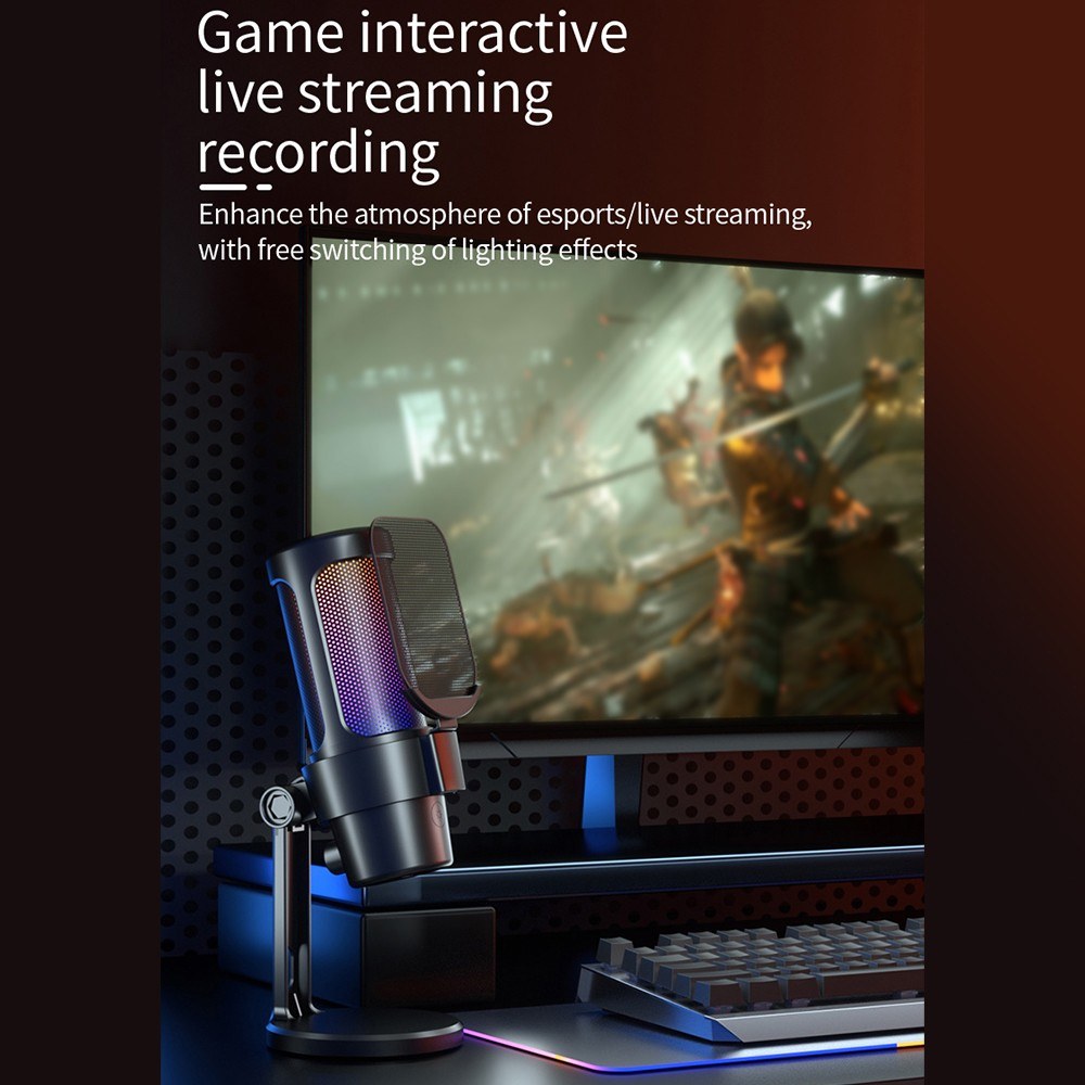 RGB USB Gaming Microphone Kit with Tripod, Cardioid Mode, Mute & Gain Control