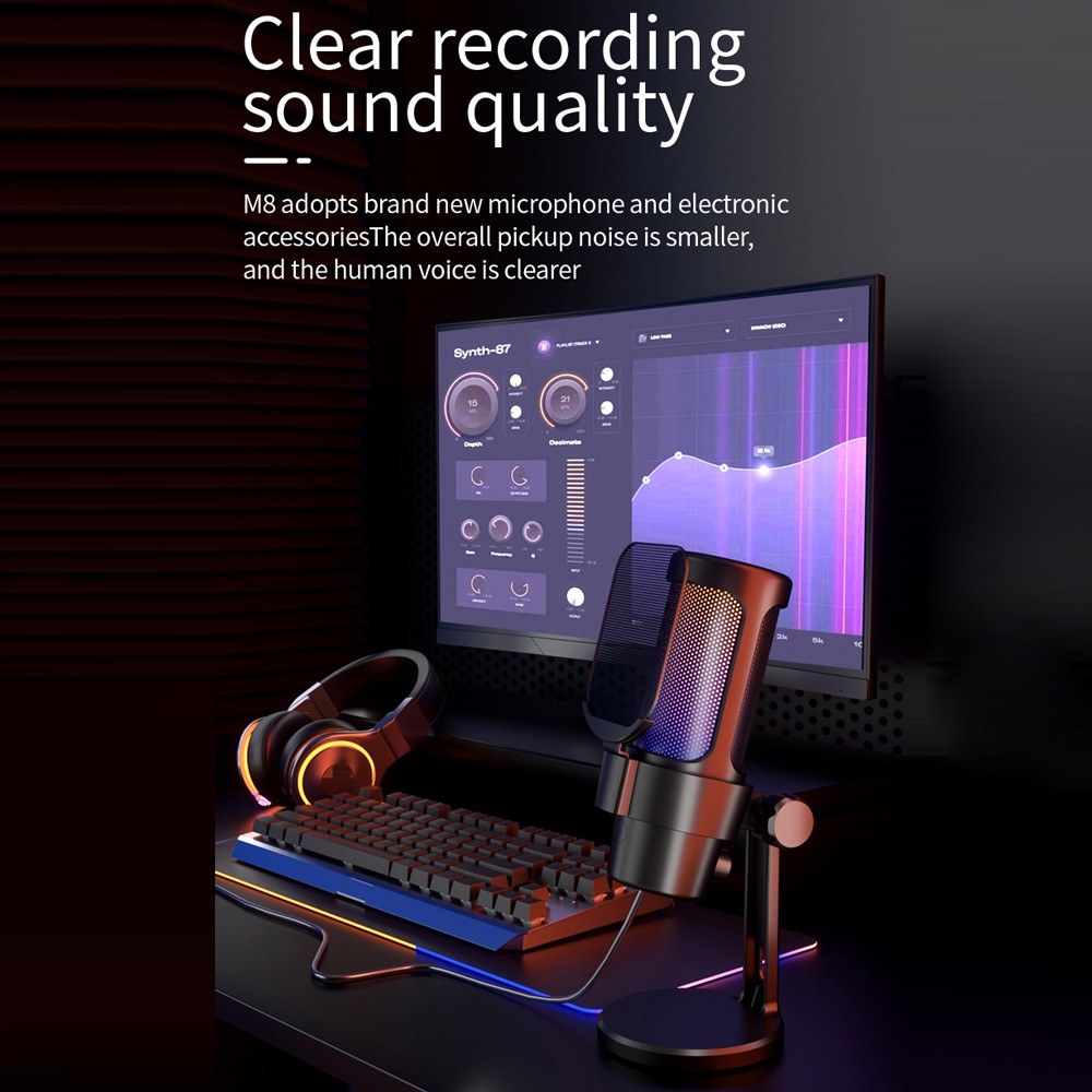 RGB USB Gaming Microphone Kit with Tripod, Cardioid Mode, Mute & Gain Control