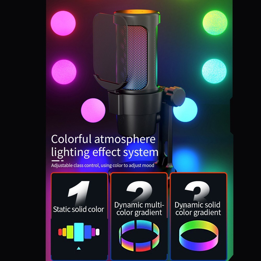 RGB USB Gaming Microphone Kit with Tripod, Cardioid Mode, Mute & Gain Control