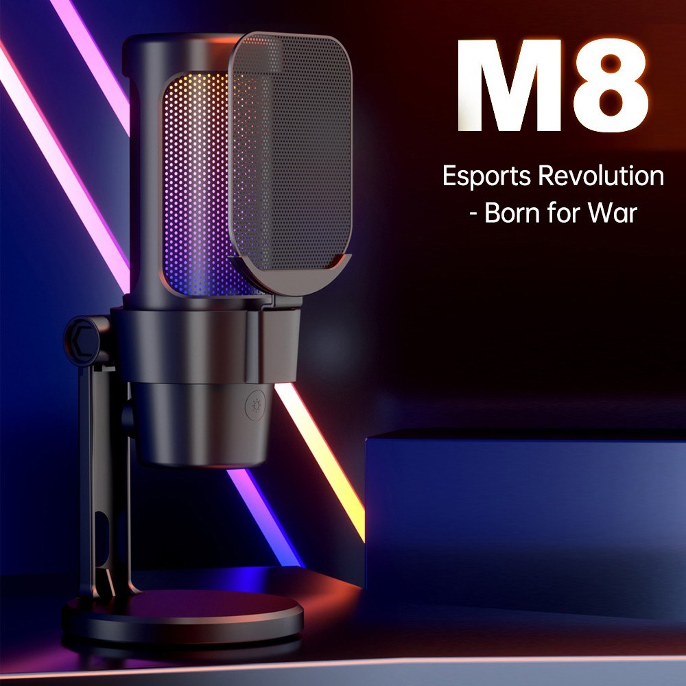RGB USB Gaming Microphone Kit with Tripod, Cardioid Mode, Mute & Gain Control