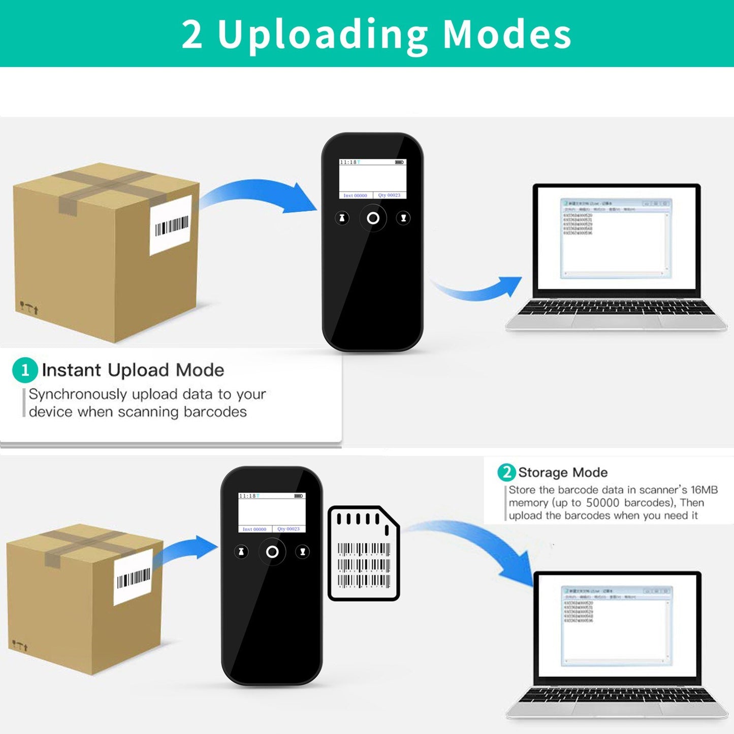 MJ-X4 Wireless 1D/2D Barcode Scanner with Display, USB 2.4G BT Handheld Reader