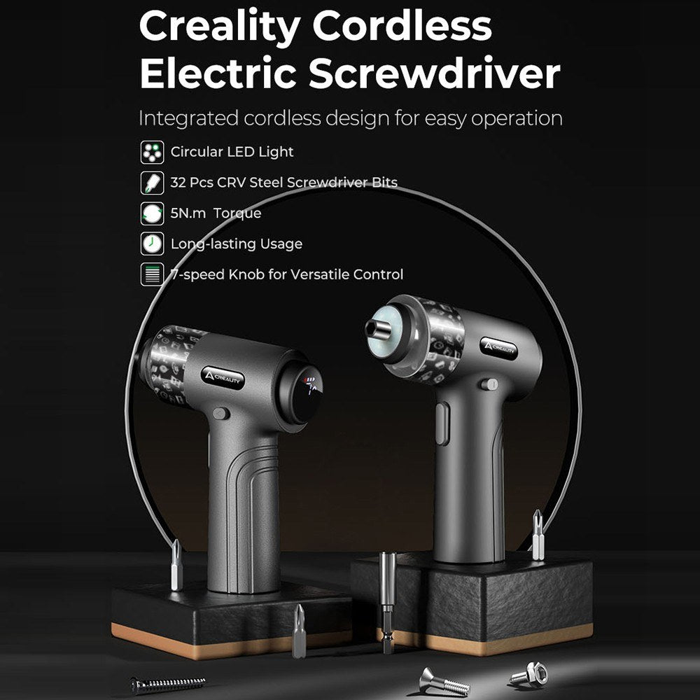 Creality Cordless Electric Screwdriver with 32 CRV Steel Bits, USB Charging, Portable Carry Case