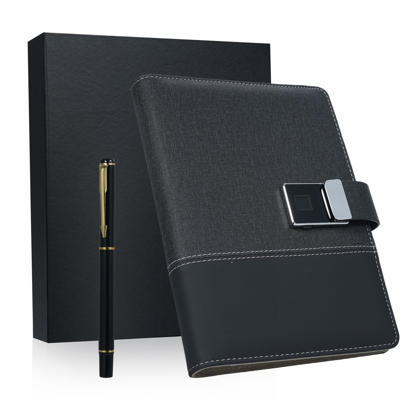 Secure A5 Leather Notebook with Fingerprint Lock & 16GB USB Drive - Lined Journal Planner