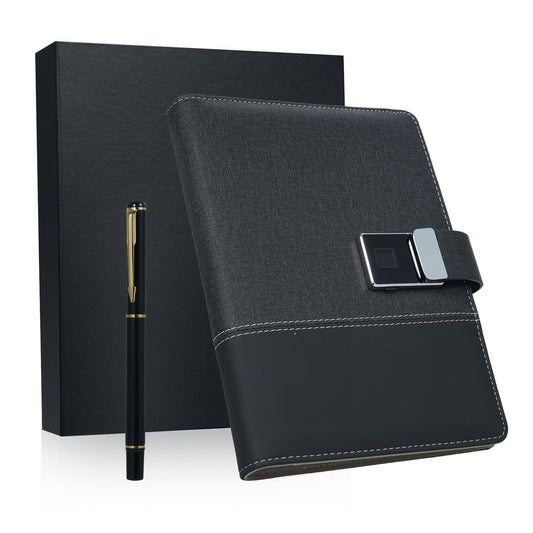 Secure A5 Leather Notebook with Fingerprint Lock & 16GB USB Drive - Lined Journal Planner