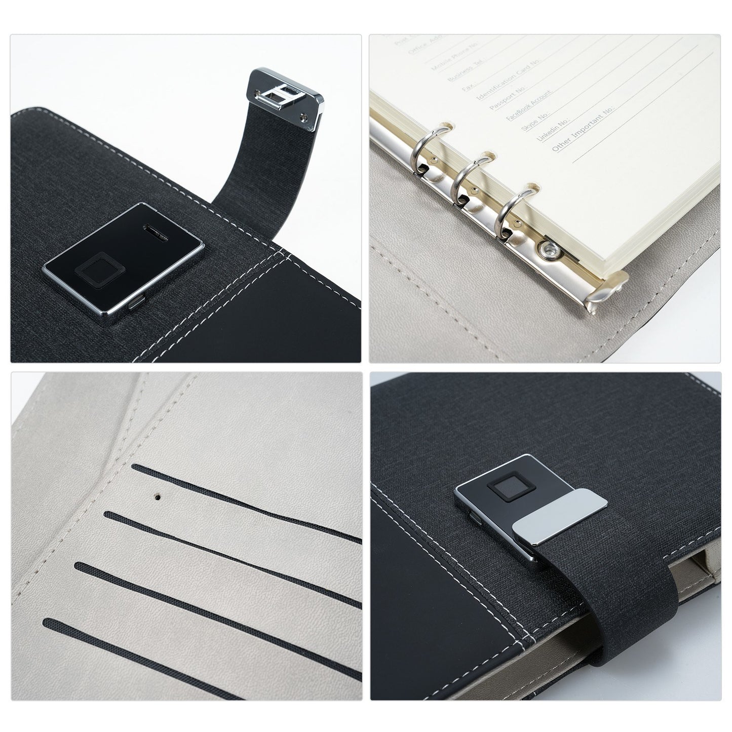 Secure A5 Leather Notebook with Fingerprint Lock & 16GB USB Drive - Lined Journal Planner