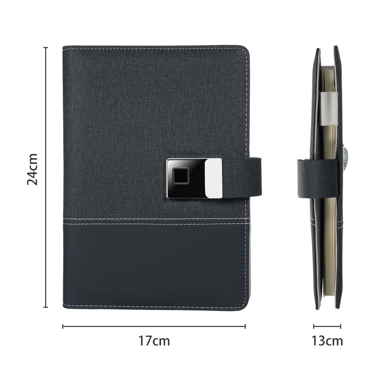 Secure A5 Leather Notebook with Fingerprint Lock & 16GB USB Drive - Lined Journal Planner