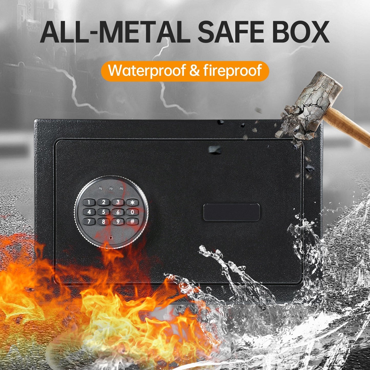 Fireproof Waterproof Home Safe with Keypad, Alarm System, and 2 Spare Keys