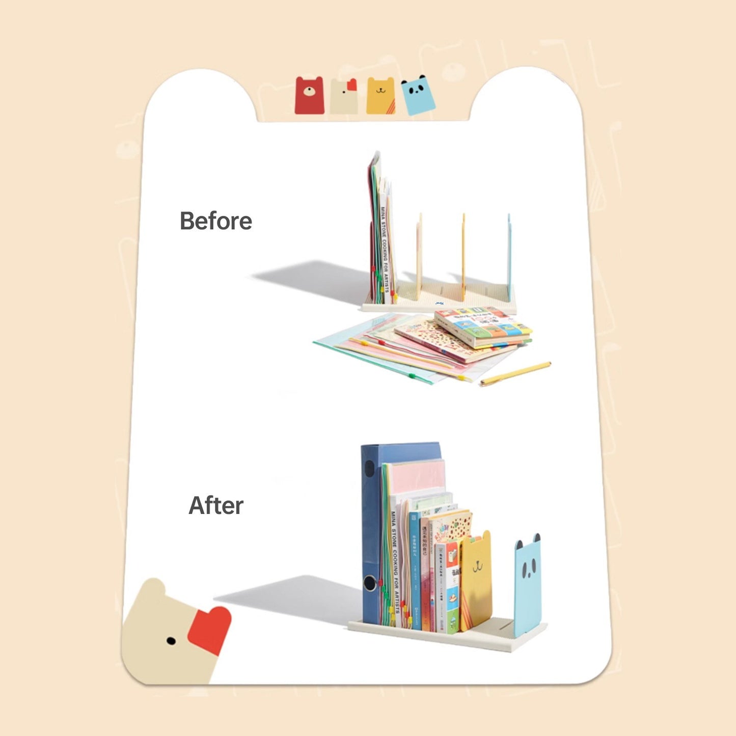 Desktop Book Organizer with Adjustable Sections - Vertical File Sorter for Home & Office