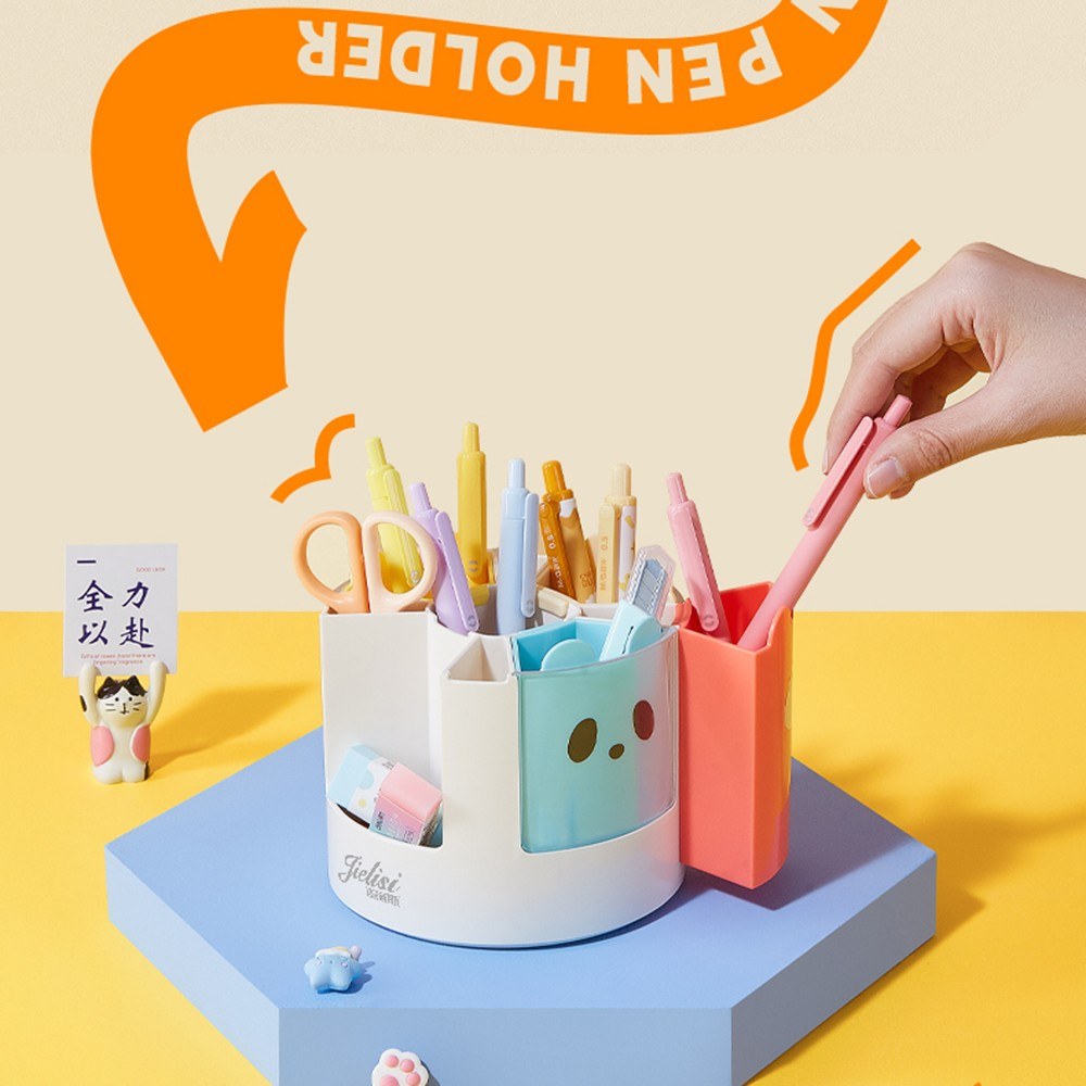 Rotatable Desk Pencil Pen Holder - 8 Slot Desktop Stationery Organizer