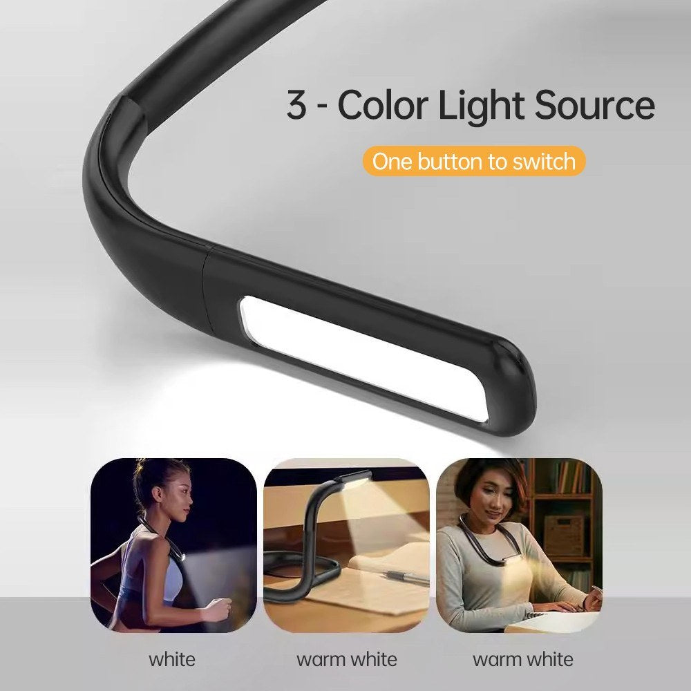 Rechargeable Neck Reading Light, Adjustable 3-Color Brightness, Eye-friendly with Bendable Arms – Ideal for Dorm, Knitting, Repairing, Running, Camping, Gifts for Birthdays, Graduation, Fathers & Mothers Day, Christmas