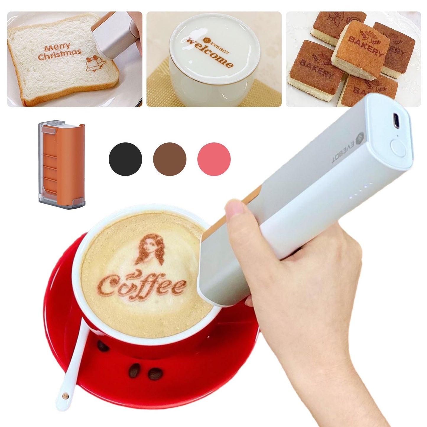 EVEBOT Printpen Handheld Portable Food & Coffee Art Inkjet Printer for DIY Designs