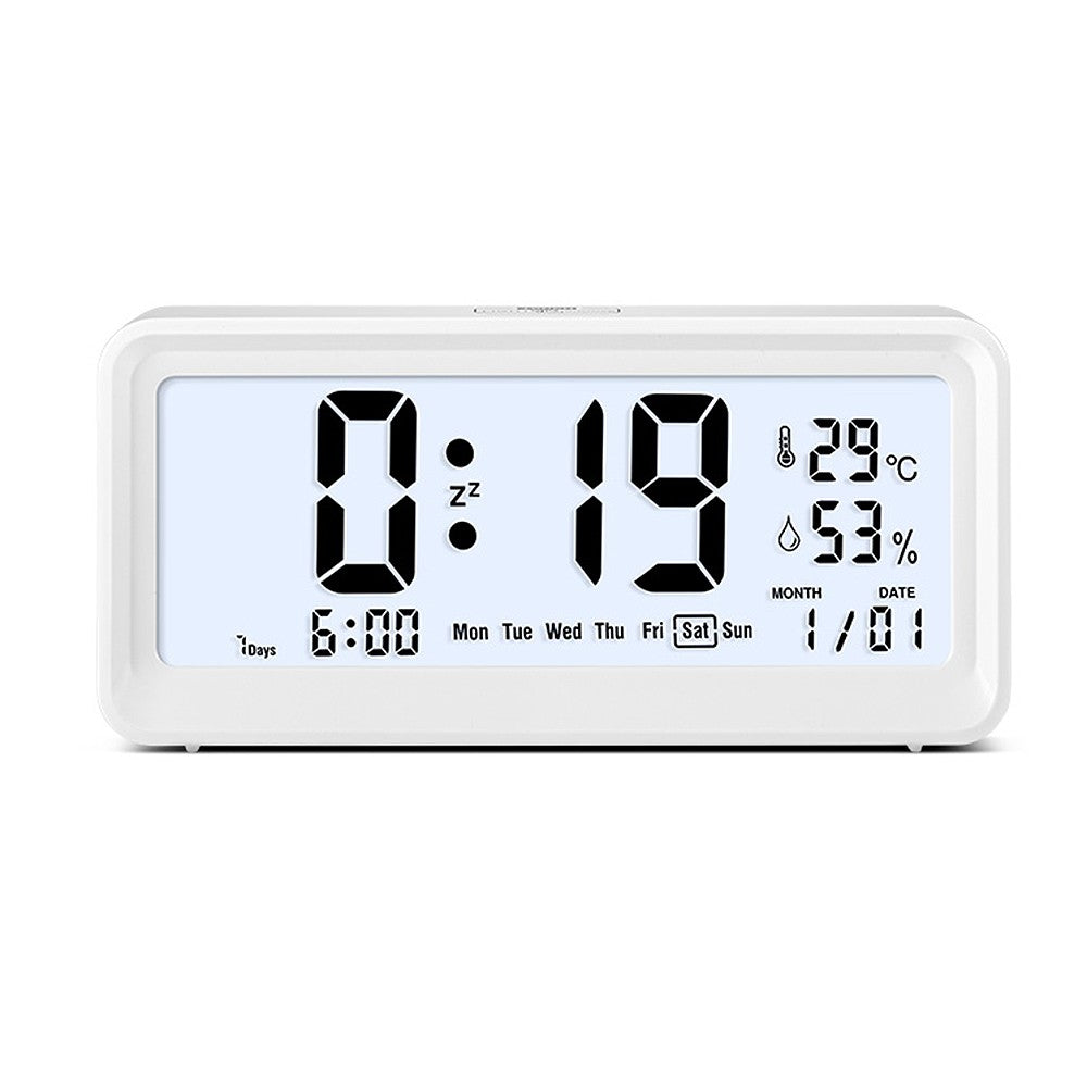 Digital Alarm Clock with Large LCD Screen, Weekday, Temperature & Humidity Display, Backlight