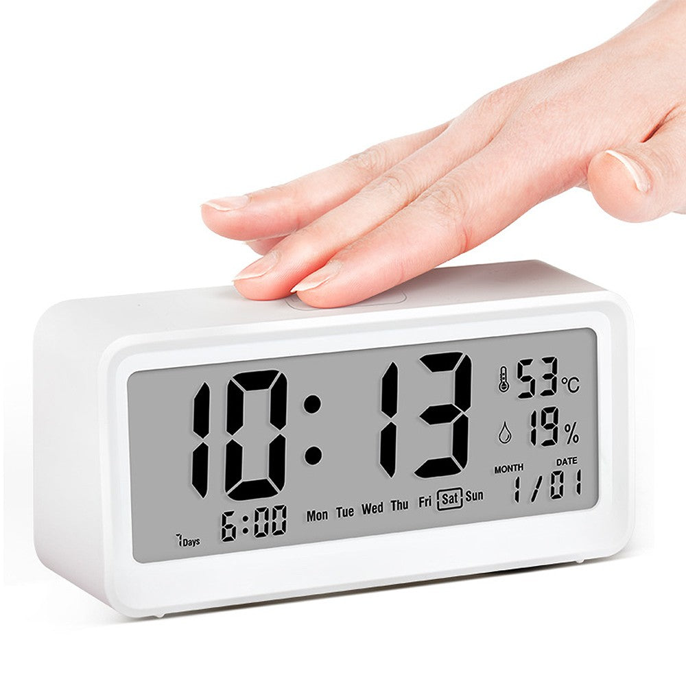 Digital Alarm Clock with Large LCD Screen, Weekday, Temperature & Humidity Display, Backlight