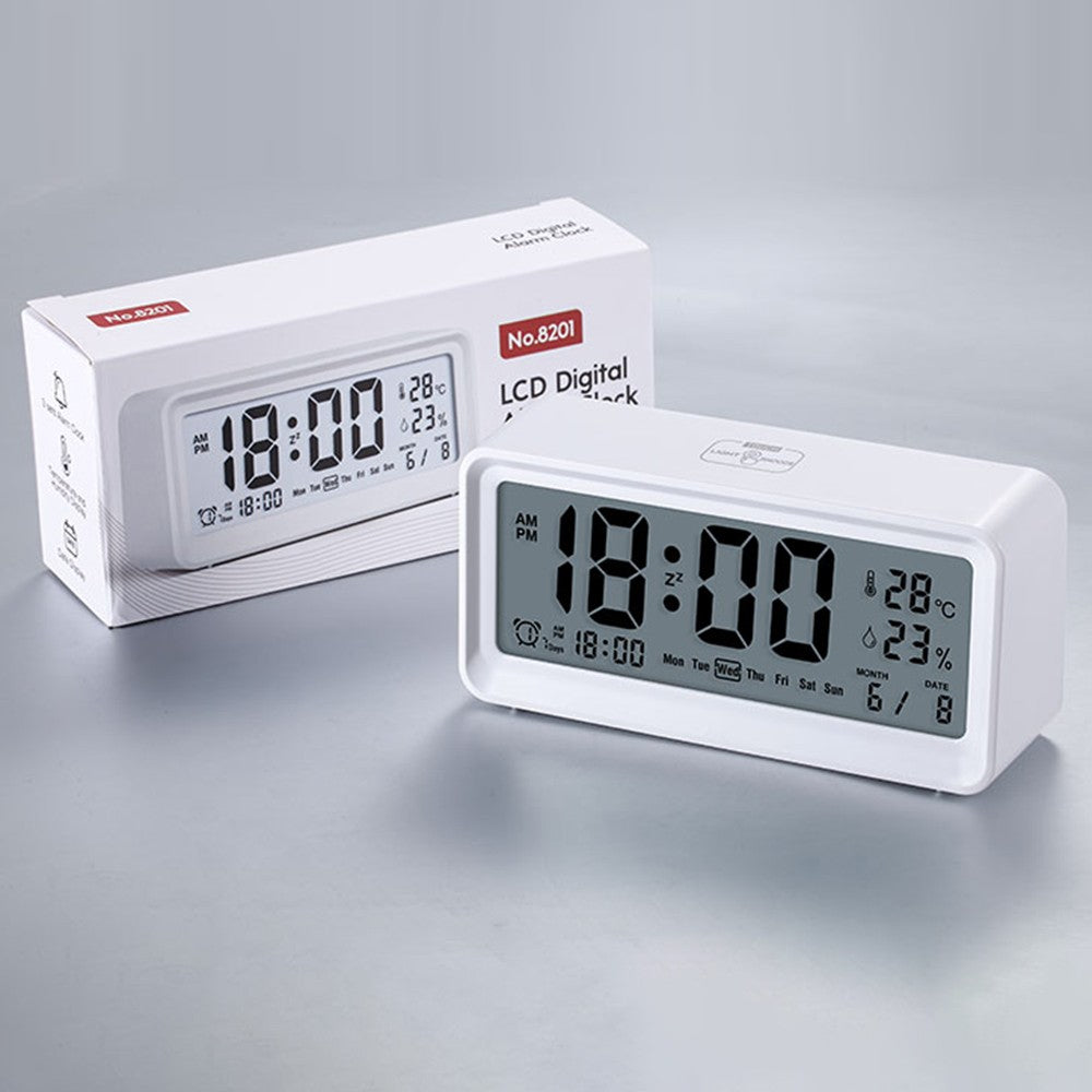 Digital Alarm Clock with Large LCD Screen, Weekday, Temperature & Humidity Display, Backlight