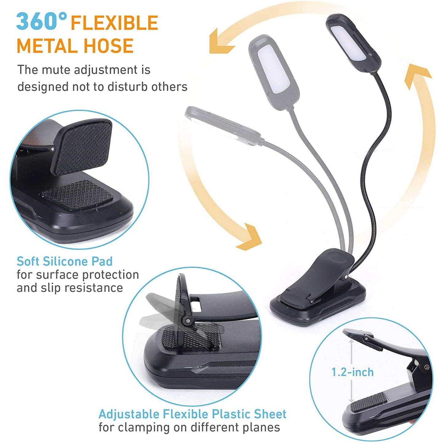 Portable USB Rechargeable Clip-On LED Reading Light for Bedtime Books