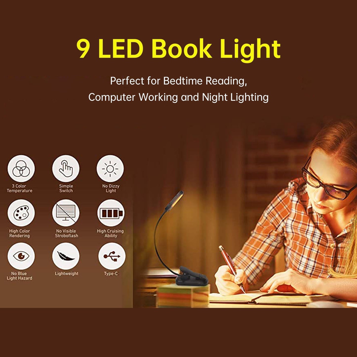 Portable USB Rechargeable Clip-On LED Reading Light for Bedtime Books