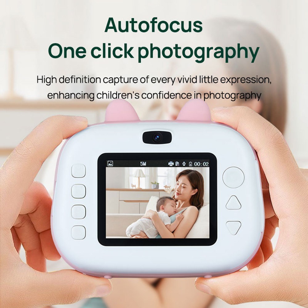 Instant Kids Camera with Thermal Printer, 2.4 Dual Screen, Timer, 1080P Video, Inkless Printing + 3 Paper Rolls