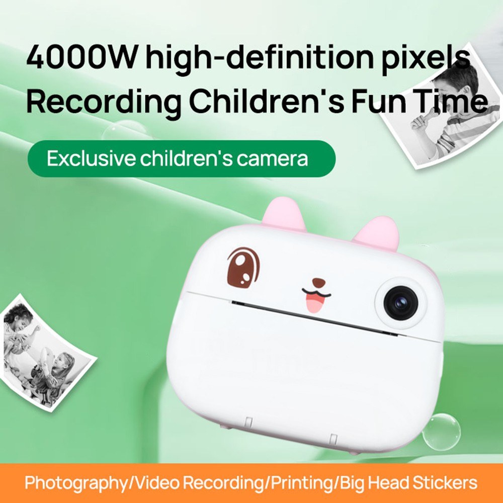 Instant Kids Camera with Thermal Printer, 2.4 Dual Screen, Timer, 1080P Video, Inkless Printing + 3 Paper Rolls