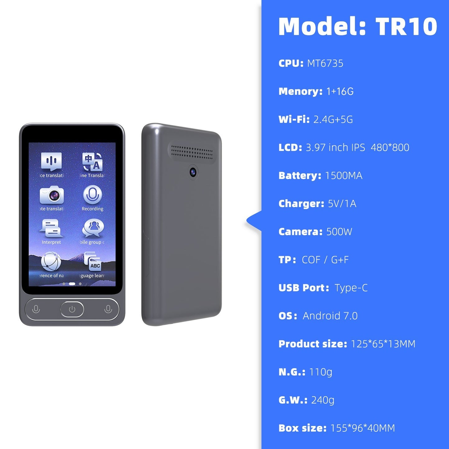 TR10 Portable Language Translator Device