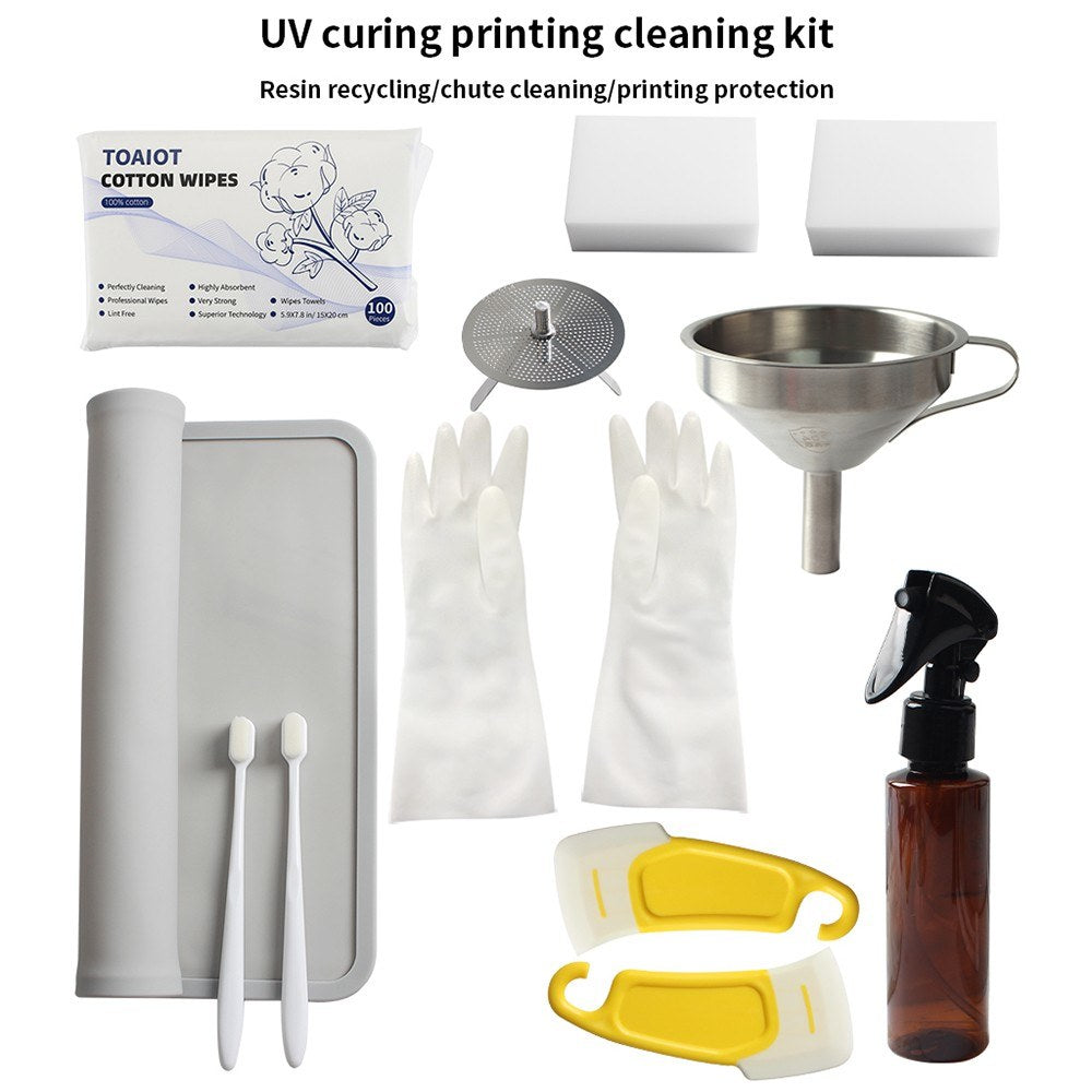 3D Printer Resin Cleaning Kit: Scraper, Silicone Mat, Funnel Filter, Spray Bottle, Gloves, Brush