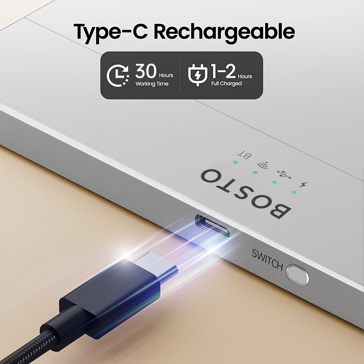 BOSTO T02 Ultra Slim Touchpad: Wired & Wireless 2.4G, Bluetooth, USB, Tempered Glass Portable Trackpad
