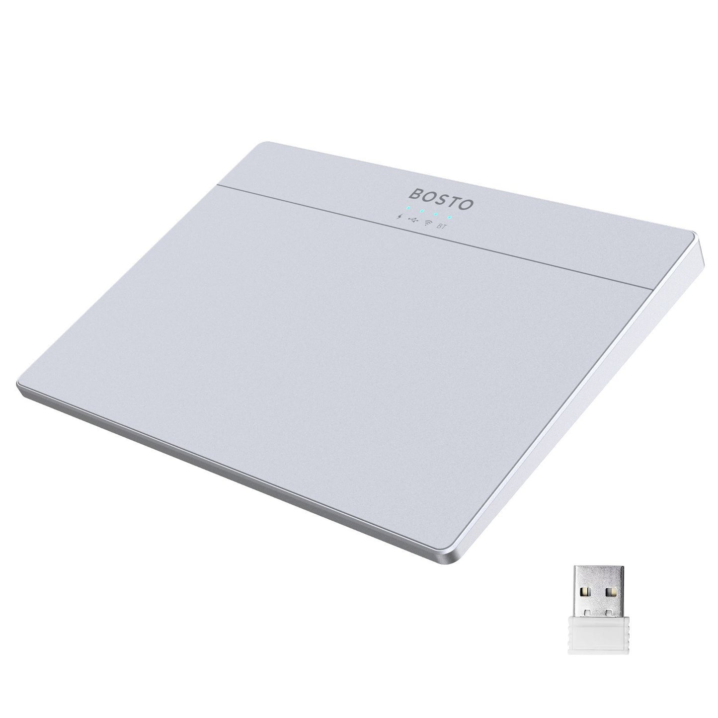 BOSTO T02 Ultra Slim Touchpad: Wired & Wireless 2.4G, Bluetooth, USB, Tempered Glass Portable Trackpad