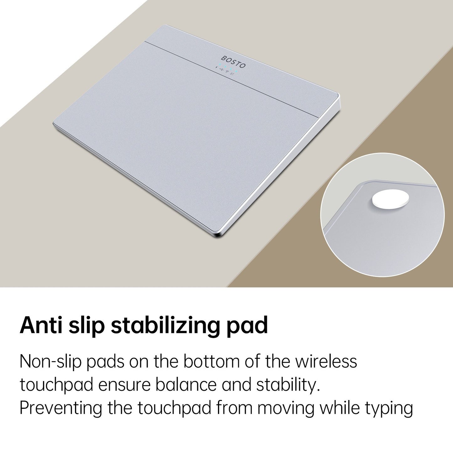 BOSTO T02 Ultra Slim Touchpad: Wired & Wireless 2.4G, Bluetooth, USB, Tempered Glass Portable Trackpad