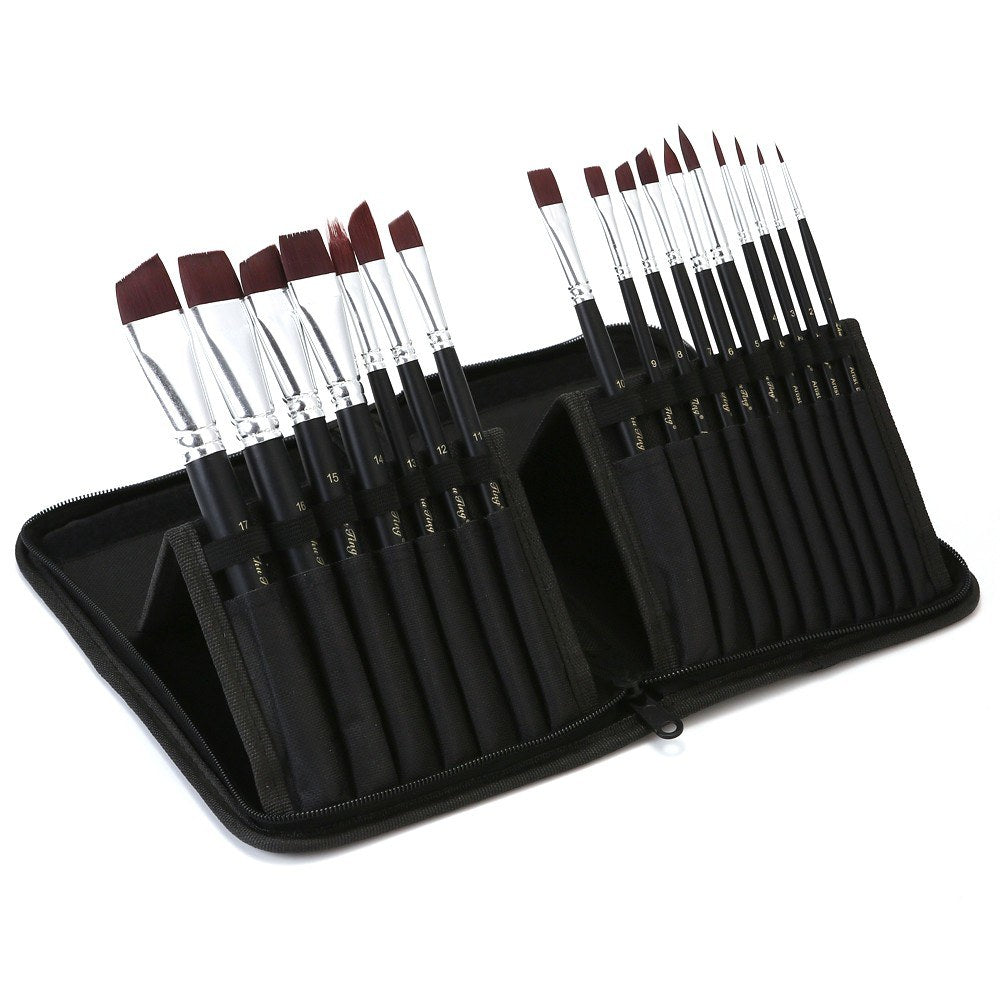 Professional 17pcs Nylon Hair Acrylic Paint Brush Set for Artists
