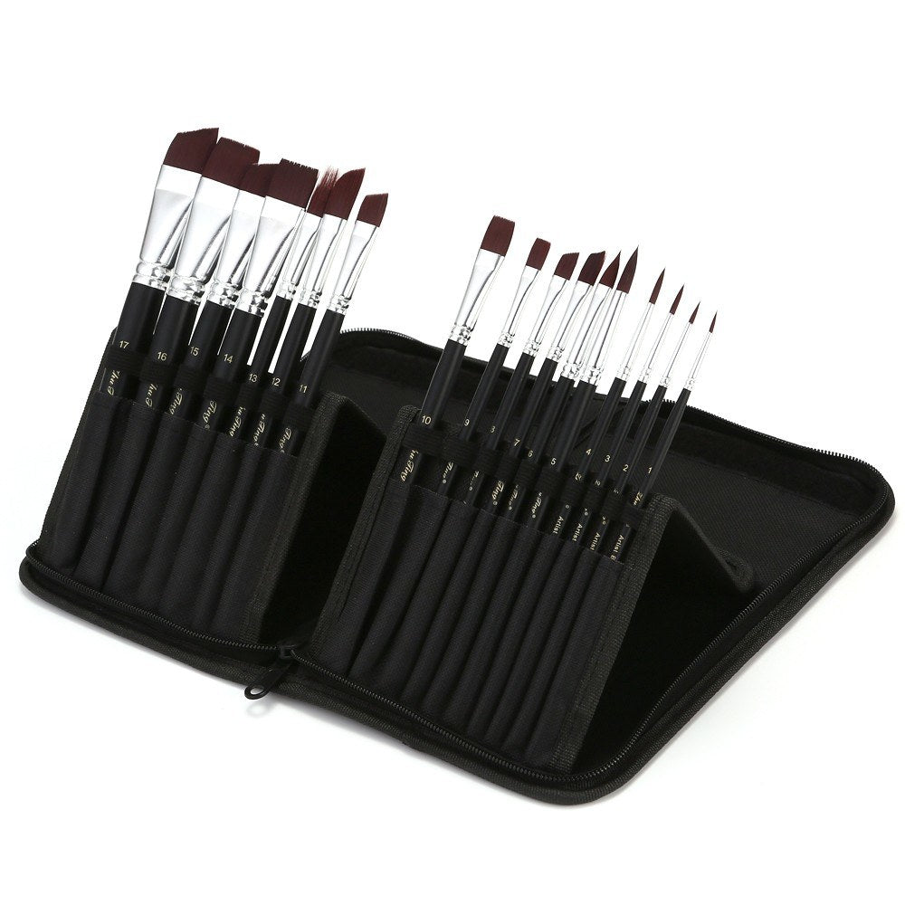 Professional 17pcs Nylon Hair Acrylic Paint Brush Set for Artists