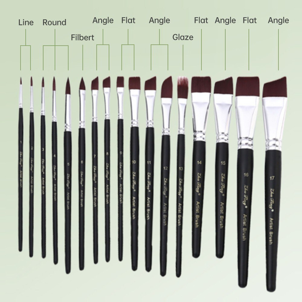 Professional 17pcs Nylon Hair Acrylic Paint Brush Set for Artists