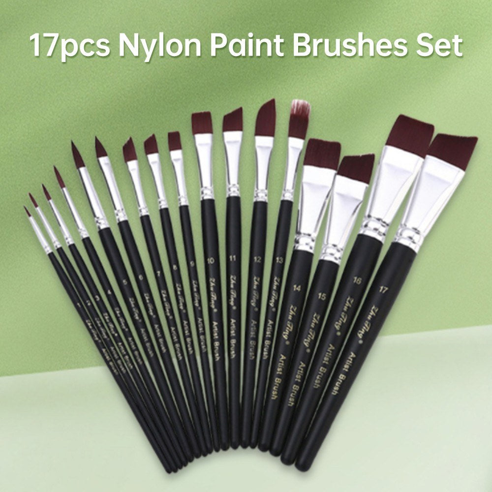Professional 17pcs Nylon Hair Acrylic Paint Brush Set for Artists